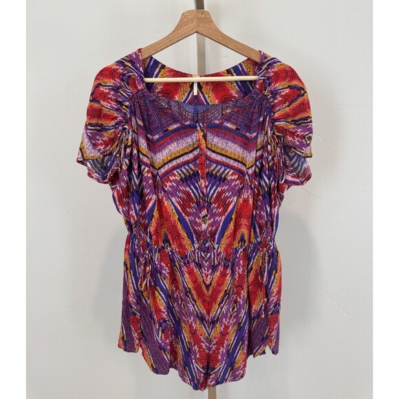 Free People Dream All Night Romper Women’s Sz M Multi Button Up Tie Waist - Picture 1 of 11